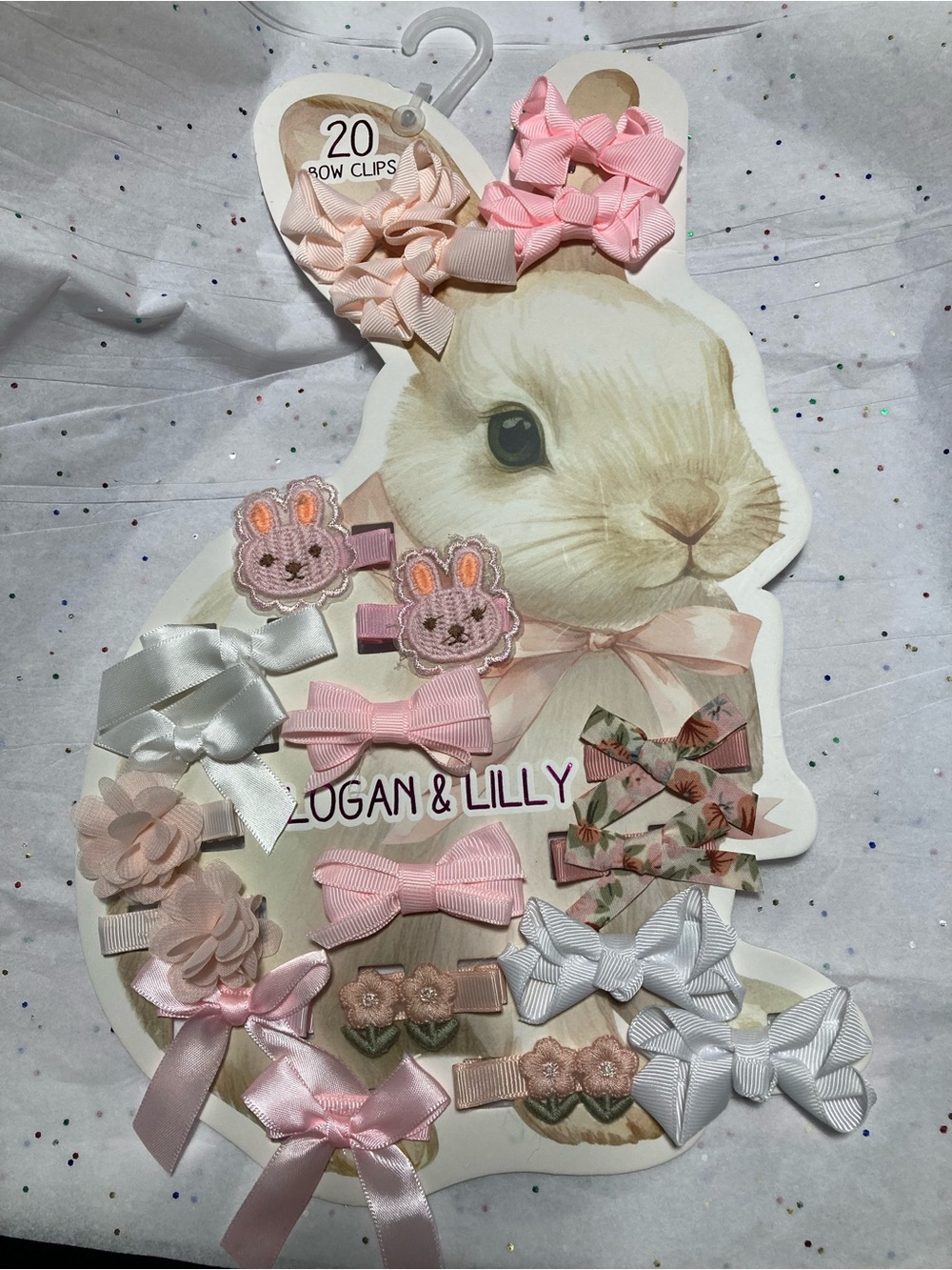 Kids Ribbon Hair Clip Set in Pink, Cream, and White - 20 Pack